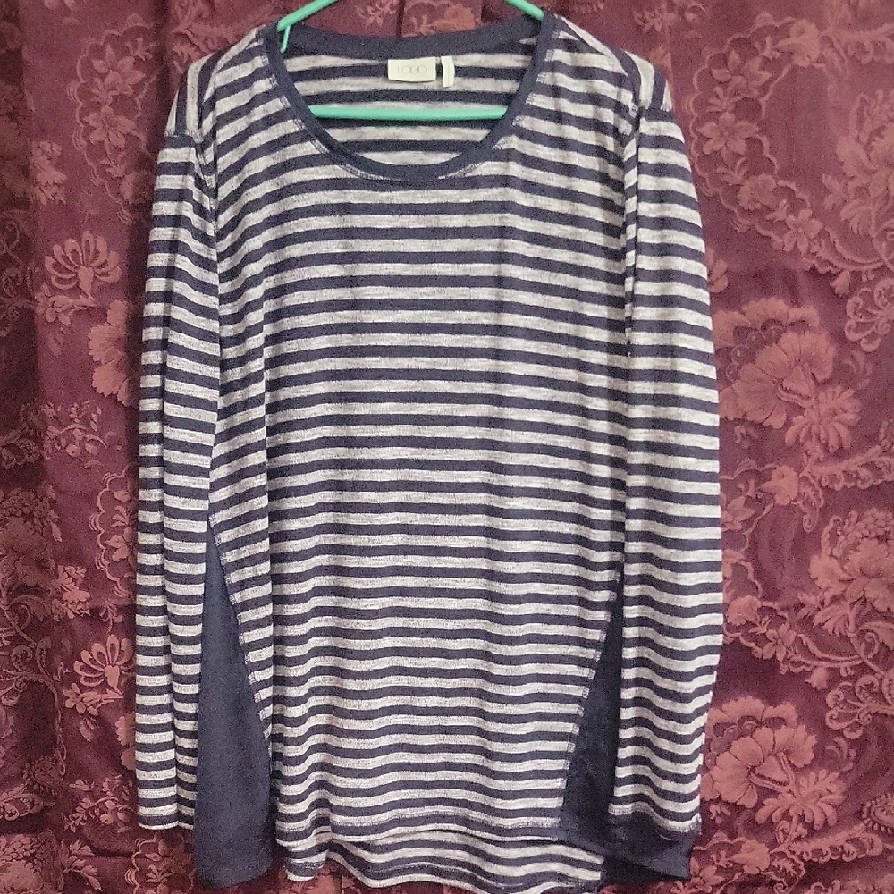 Striped Long Sleeve Tee - Navy and Gray